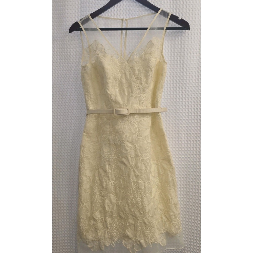 Vtg Maggy London Classy Bridal Ivory Floral Wedding Formal Dress Size 4 W/ Belt